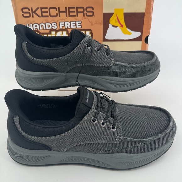 NEW Skechers Hands Free Swift Fit Canvas Shoes MENS Black Lace Up Sneakers 12